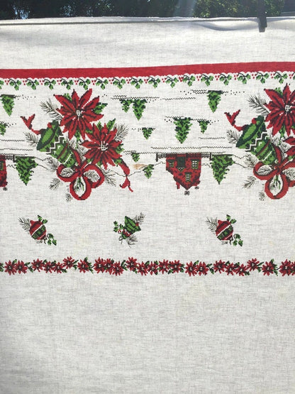Vintage Christmas Tablecloth White Cotton 69"x54"