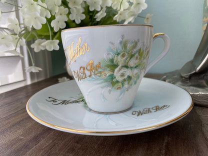 Vintage Mother Cup and Saucer by Norcrest Fine China