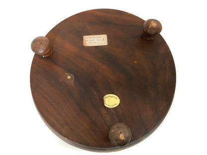 Vintage Turned Walnut and Maple Wood Footed Bowl