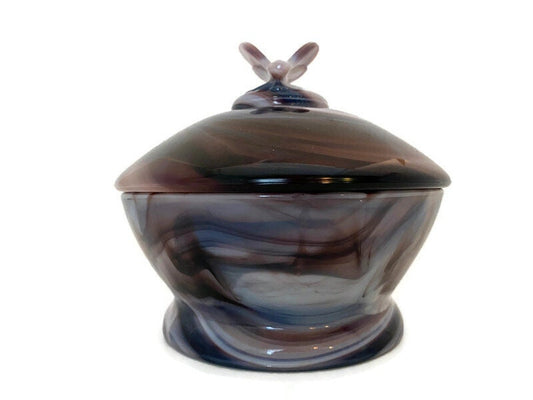 Vintage Purple Slag Glass Bee Box Covered Dish