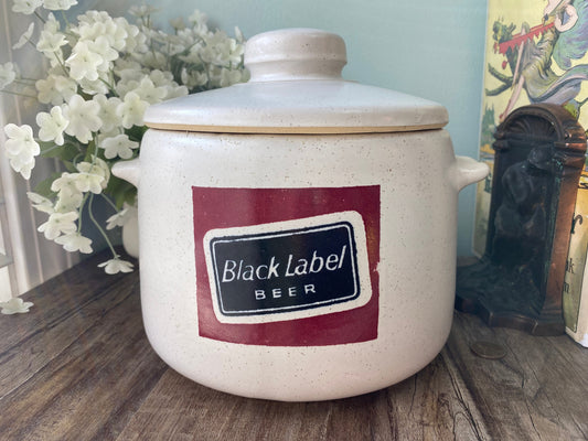 Vintage Black Label Stoneware Beer Advertising Crock Pot