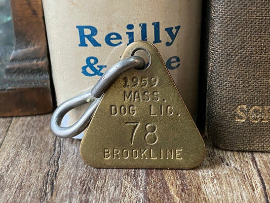 Vintage Dog License, 1959 Brookline Massachusetts Brass Tag