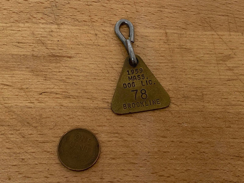 Vintage Dog License, 1959 Brookline Massachusetts Brass Tag
