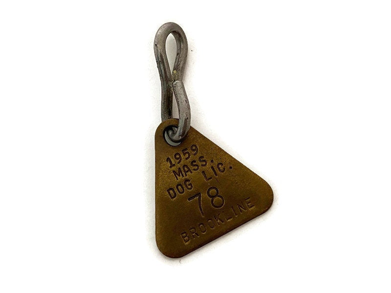 Vintage Dog License, 1959 Brookline Massachusetts Brass Tag