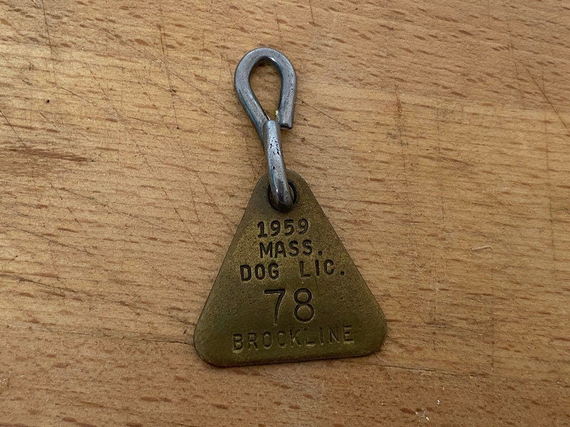 Vintage Dog License, 1959 Brookline Massachusetts Brass Tag