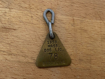 Vintage Dog License, 1959 Brookline Massachusetts Brass Tag