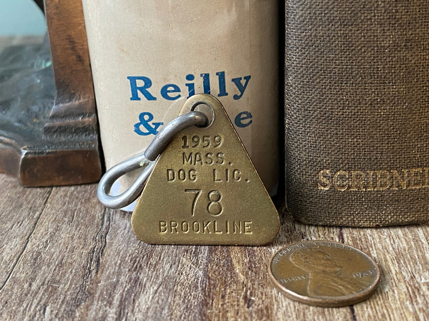 Vintage Dog License, 1959 Brookline Massachusetts Brass Tag