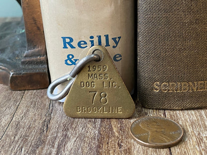Vintage Dog License, 1959 Brookline Massachusetts Brass Tag