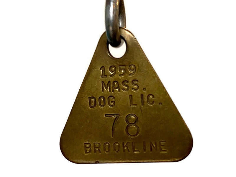 Vintage Dog License, 1959 Brookline Massachusetts Brass Tag
