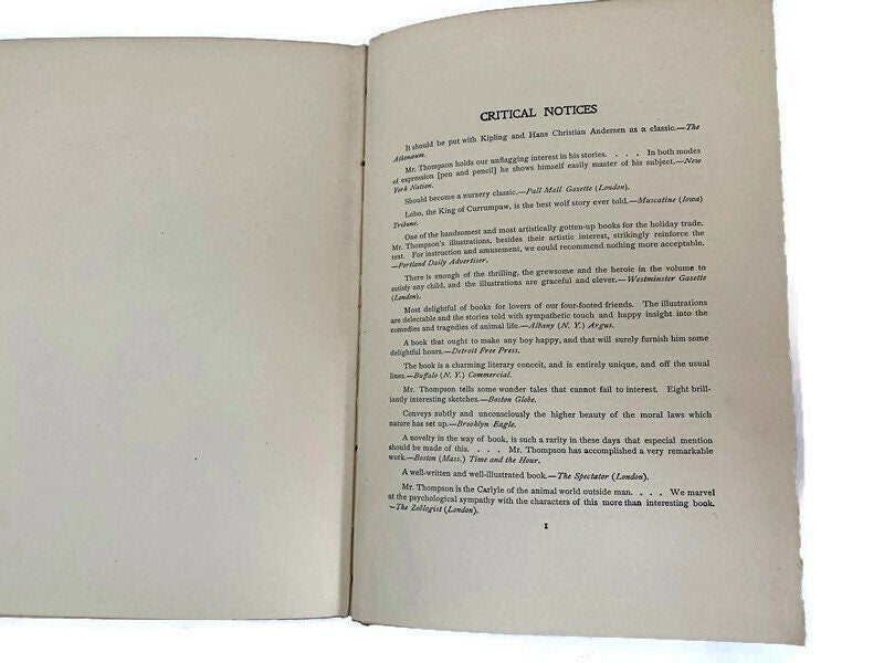 Antique Book, Wild Animals I Have Known by Ernest Seton-Thompson