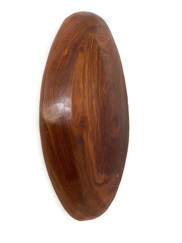 Vintage Hand Carved Wood Oval Bowl