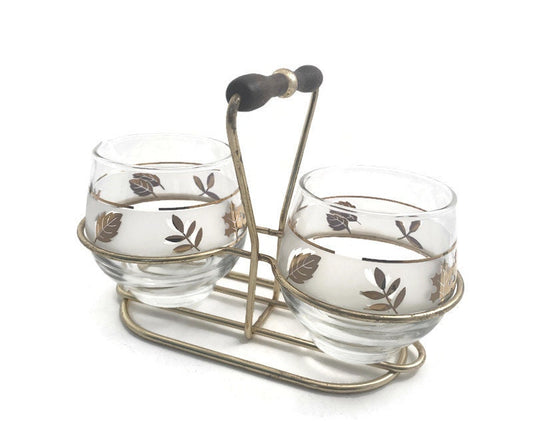Midcentury Libbey Glass Frosted Gold Leaf Sugar & Creamer