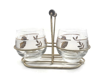 Midcentury Libbey Glass Frosted Gold Leaf Sugar & Creamer