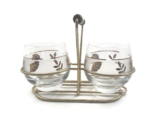 Midcentury Libbey Glass Frosted Gold Leaf Sugar & Creamer