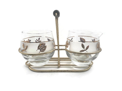Midcentury Libbey Glass Frosted Gold Leaf Sugar & Creamer