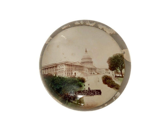 Antique US Capitol Glass Photo Paperweight