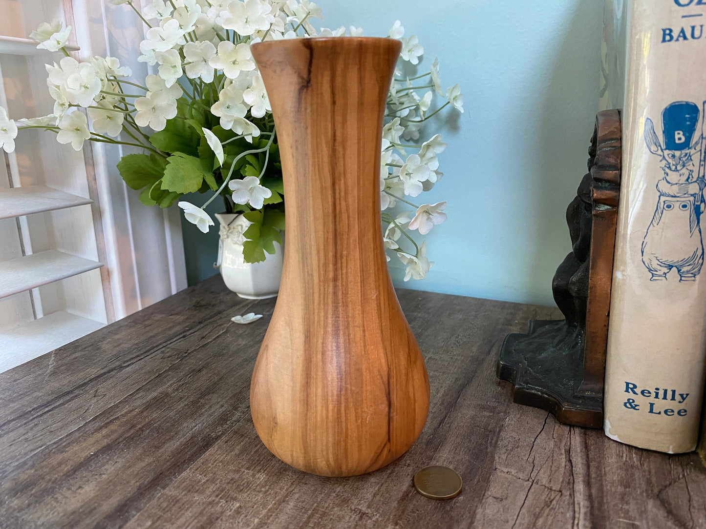 Midcentury turned Olive Wood Vase,  signed Oliv Art Lucca
