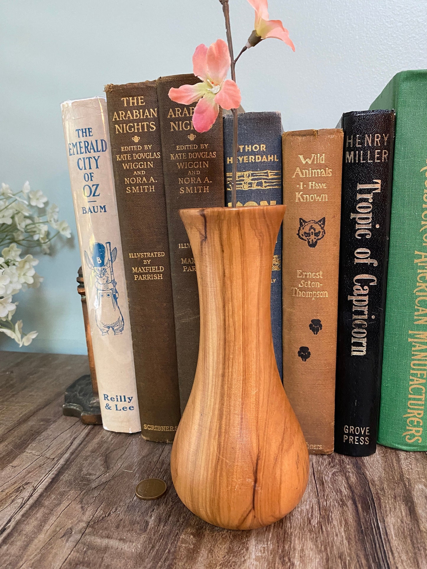 Midcentury turned Olive Wood Vase,  signed Oliv Art Lucca