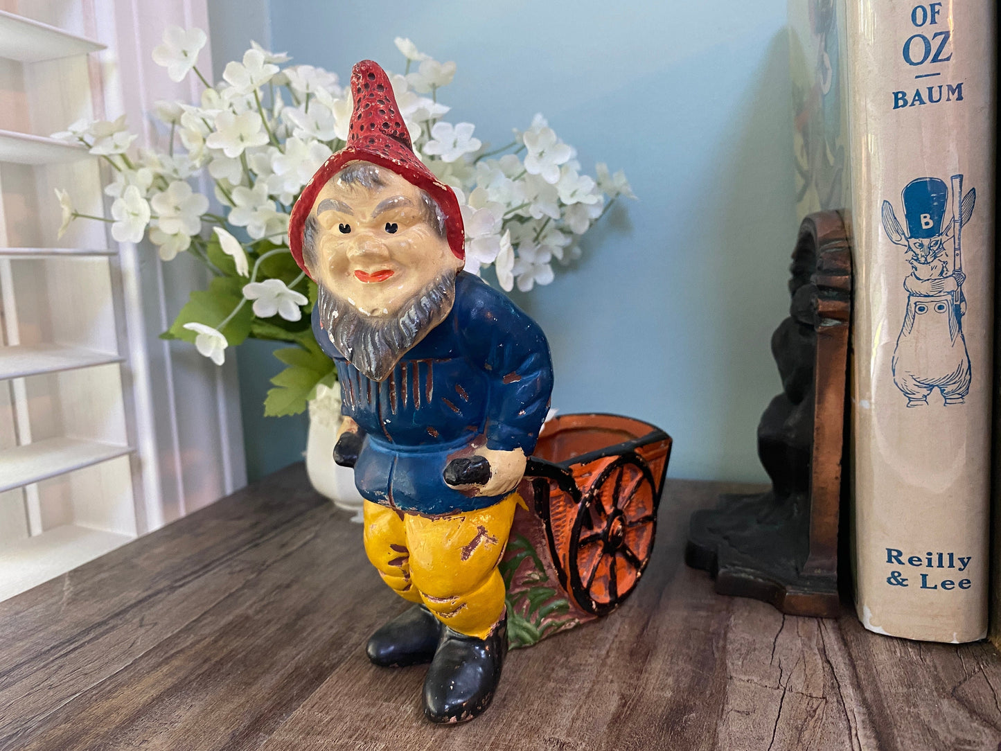 Vintage Gnome Pulling a Cart Figurine, Occupied Japan