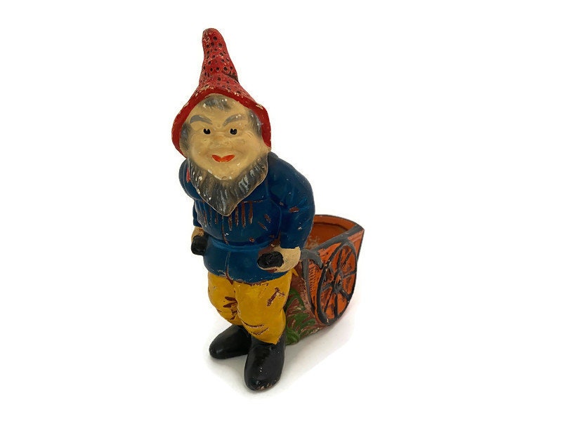 Vintage Gnome Pulling a Cart Figurine, Occupied Japan
