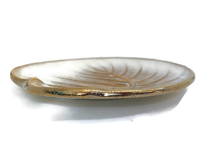 Mid Century Gold and White Ceramic Leaf Plate