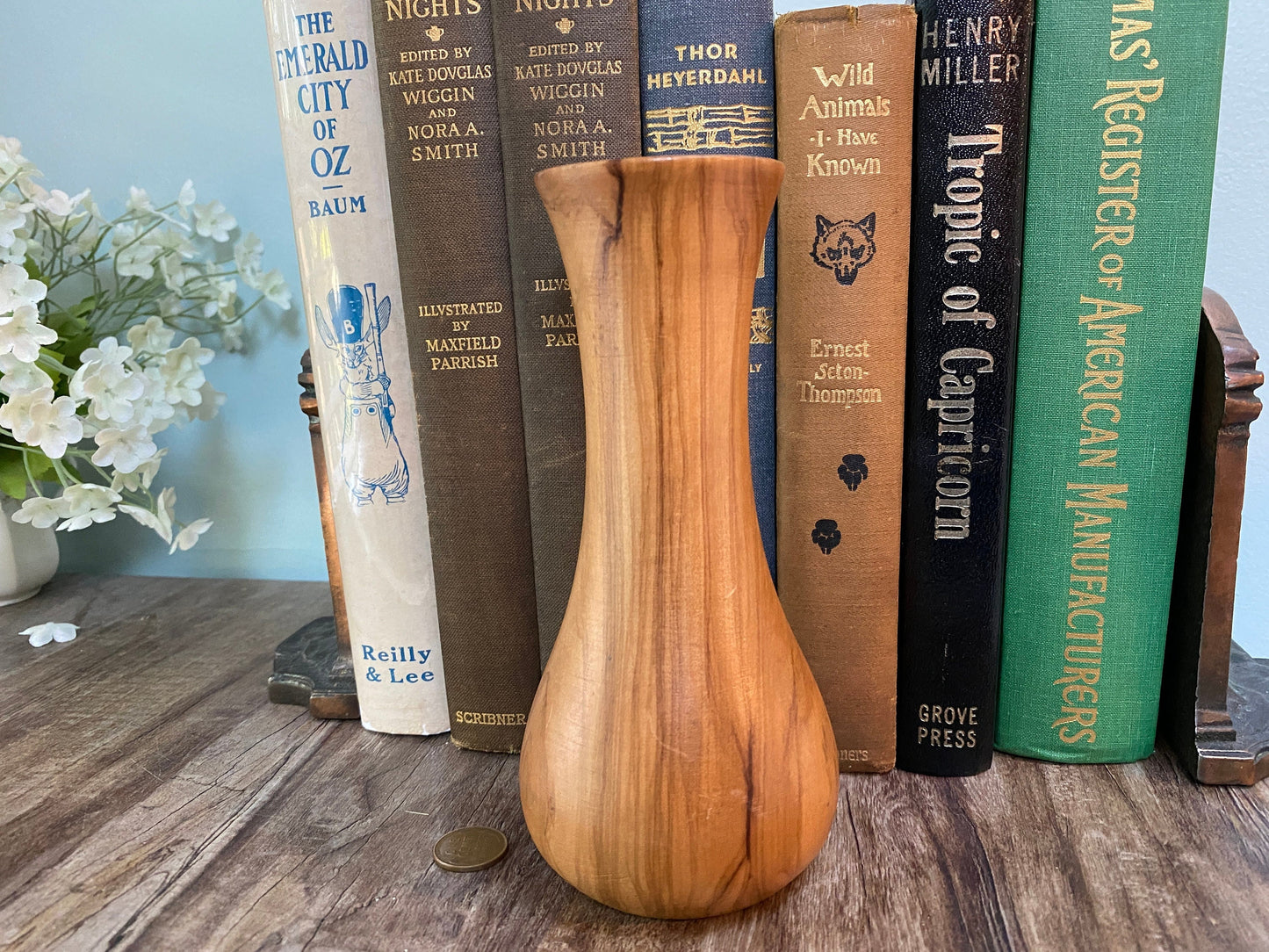 Midcentury turned Olive Wood Vase,  signed Oliv Art Lucca
