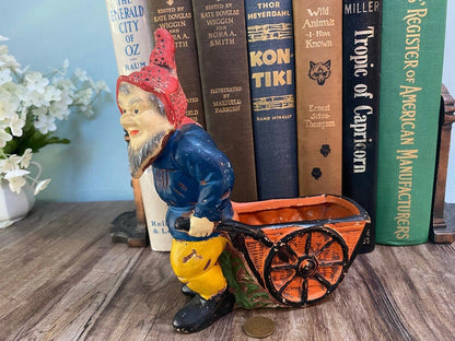 Vintage Gnome Pulling a Cart Figurine, Occupied Japan