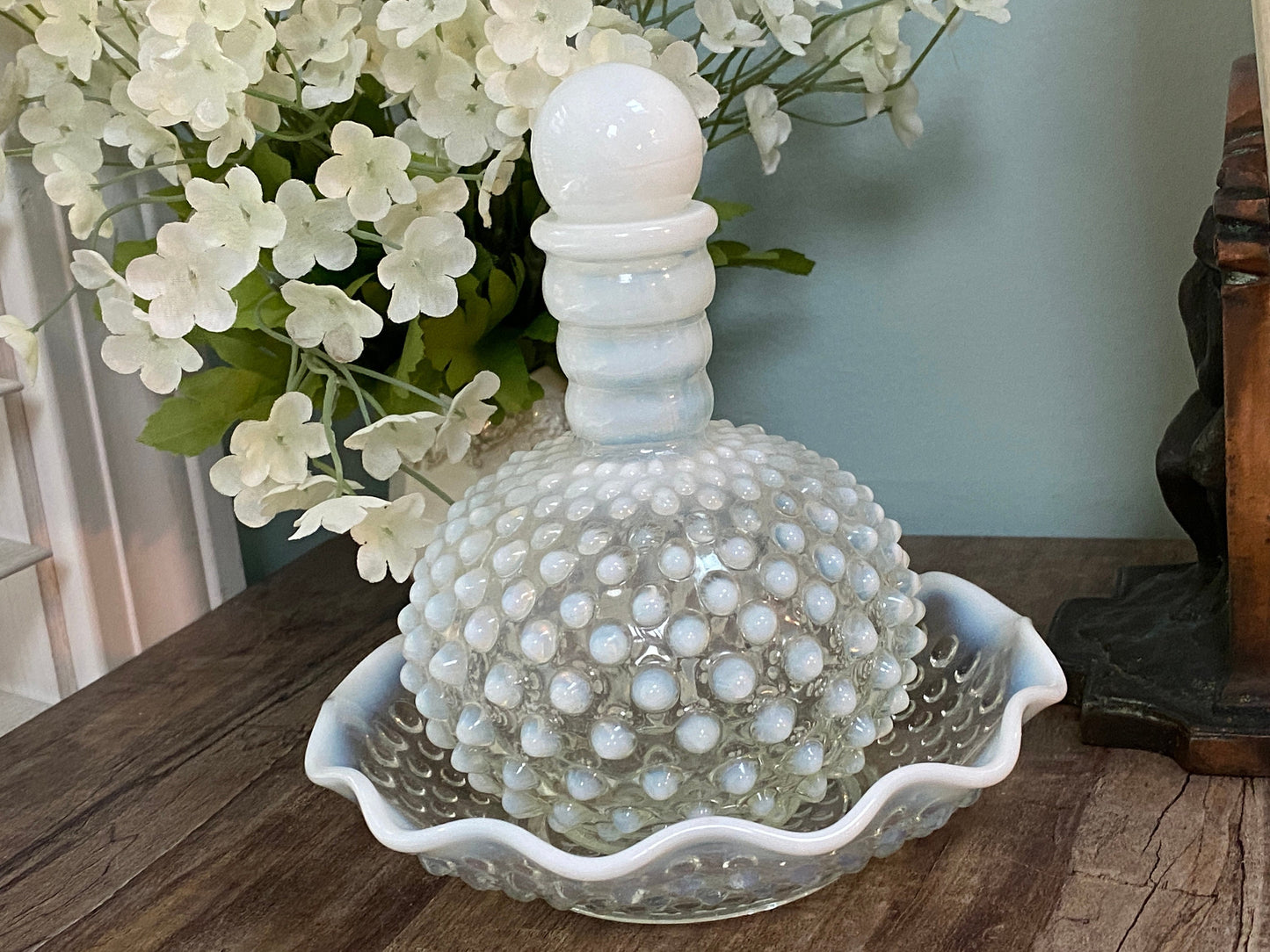 Vintage Fenton Hobnail Opalescent Bottle with Bowl