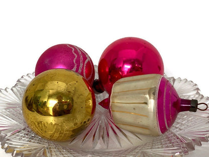 Vintage Pink and Gold Glass Christmas Ornaments