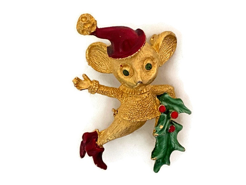 Vintage Christmas Mouse Pin by Mylu