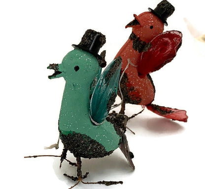 Midcentury Putz Christmas Birds, 1950s Mica Ornaments