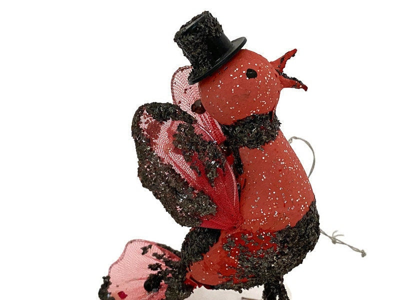 Midcentury Putz Christmas Birds, 1950s Mica Ornaments