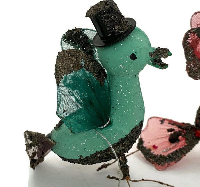 Midcentury Putz Christmas Birds, 1950s Mica Ornaments