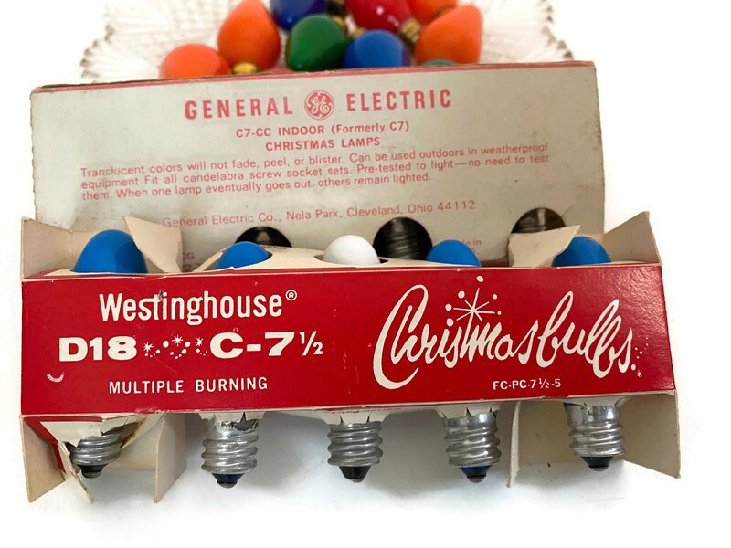 Vintage Christmas Light Bulbs with Original Packaging