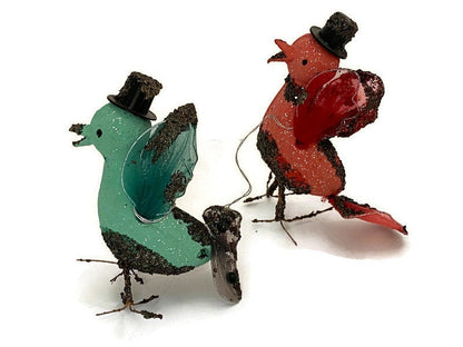 Midcentury Putz Christmas Birds, 1950s Mica Ornaments