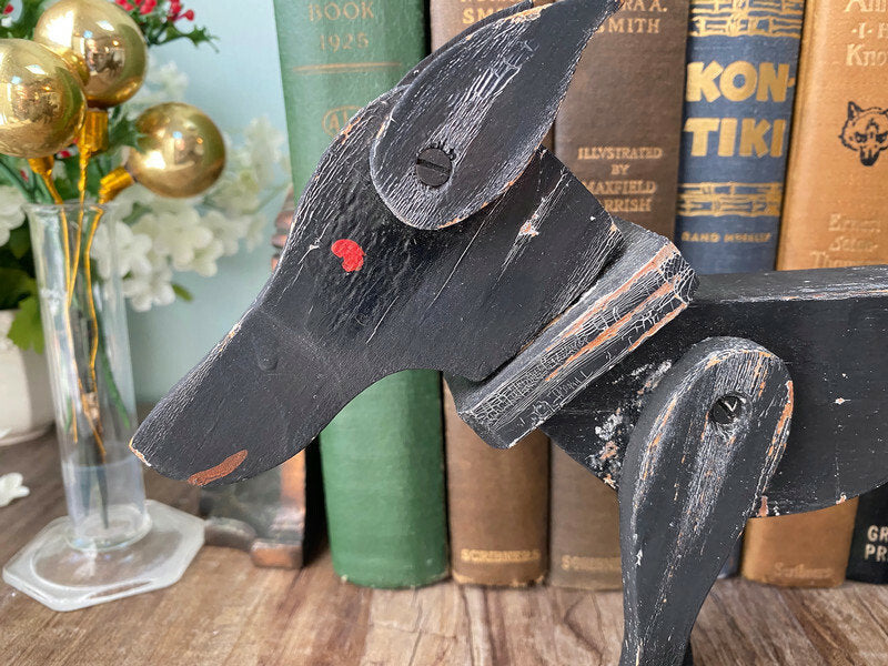 Vintage Folk Art Movable Wooden Dog