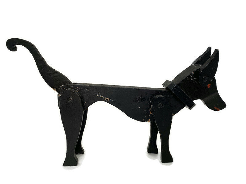 Vintage Folk Art Movable Wooden Dog