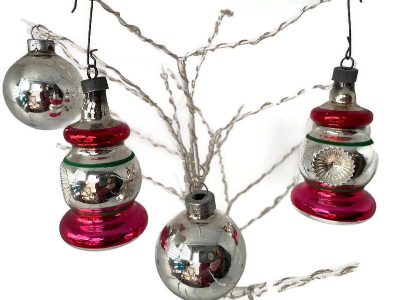 Vintage Mercury Glass Indented Christmas Ornaments