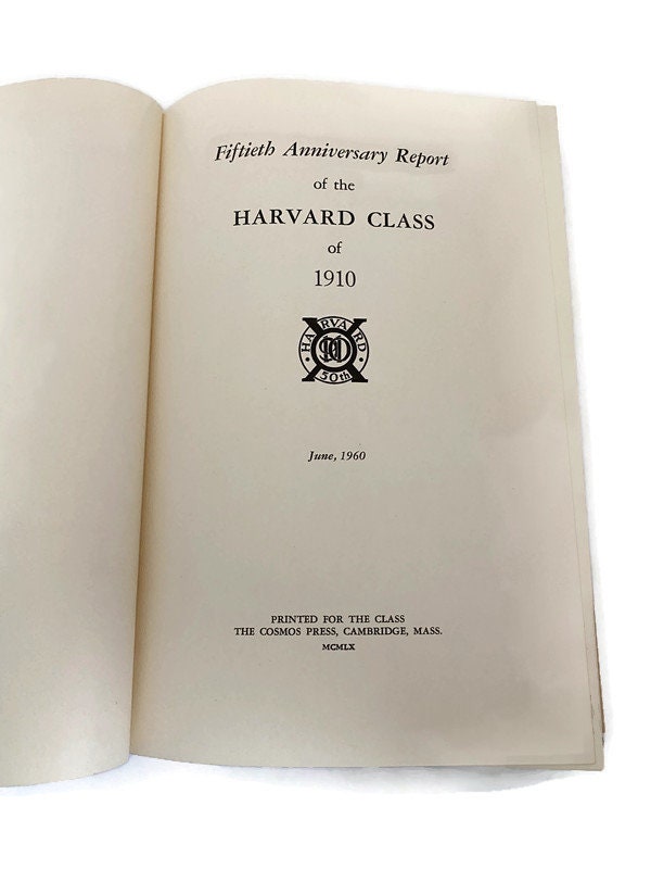 Vintage Book, Harvard College Class of 1910 Fiftieth Anniversary Report 191-1960