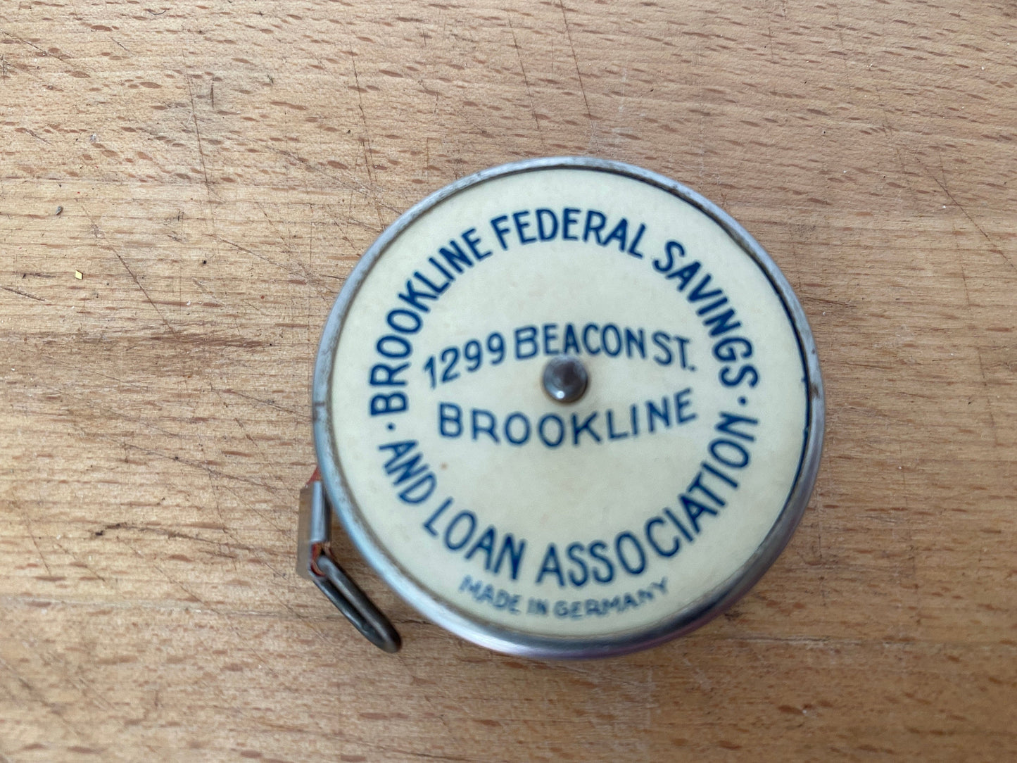 Vintage Brookline Advertising Tape Measure, Celluloid Retractible Made in Germany