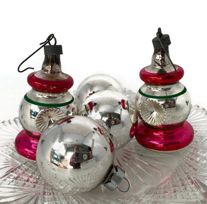 Vintage Mercury Glass Indented Christmas Ornaments