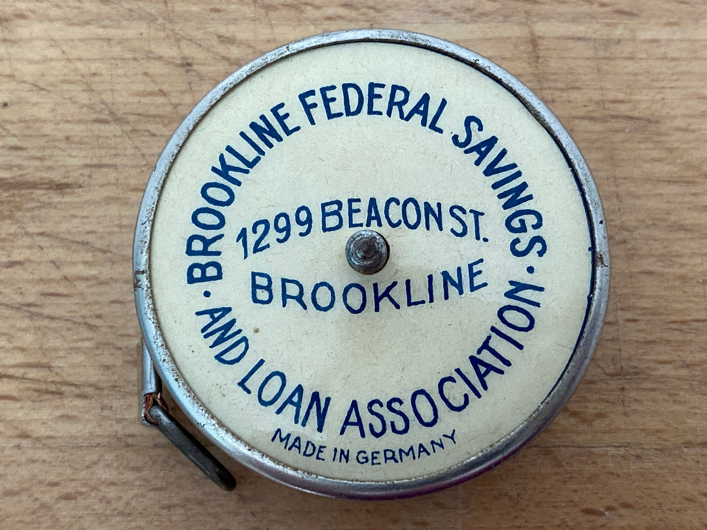 Vintage Brookline Advertising Tape Measure, Celluloid Retractible Made in Germany