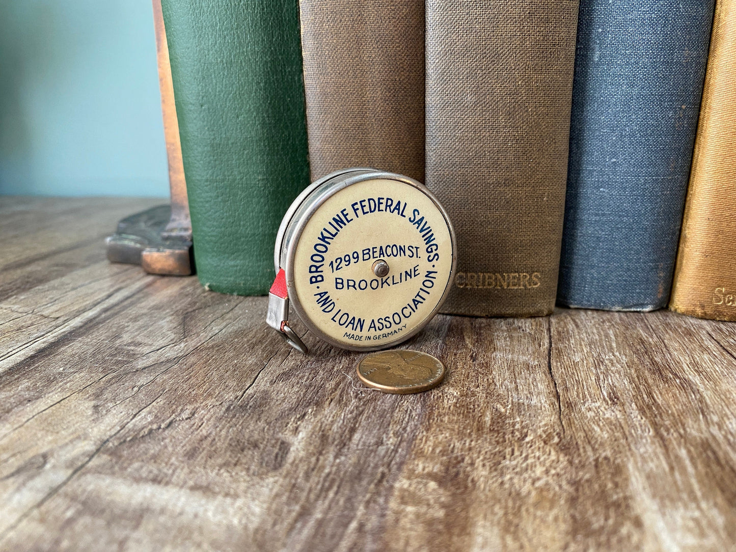 Vintage Brookline Advertising Tape Measure, Celluloid Retractible Made in Germany