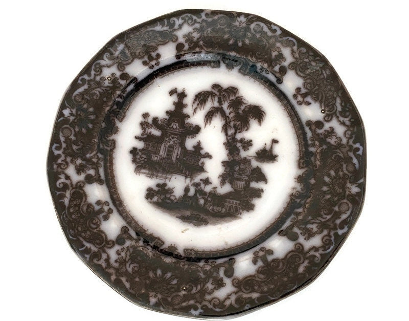 Antique Black and White Dinner Plate