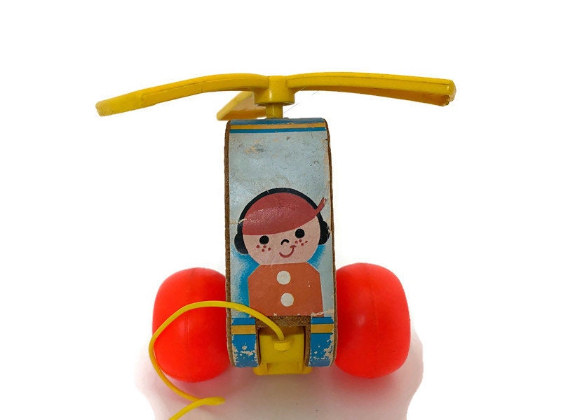 Vintage Fisher Price Mini Copter Wood Pull Toy