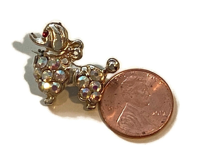 Vintage Small Rhinestone Poodle Brooch Pin