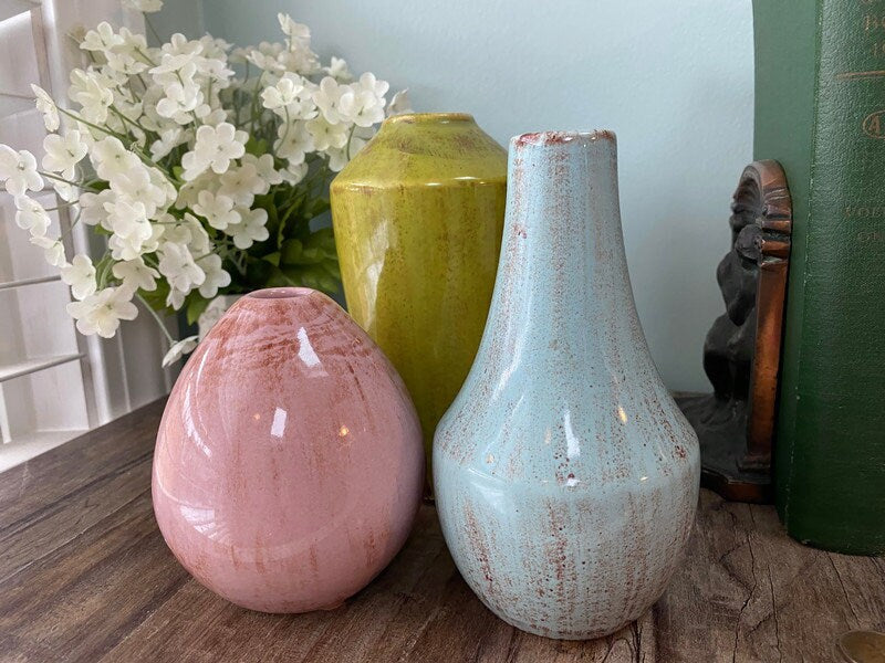 Vintage Mottled Ceramic Pottery Vases