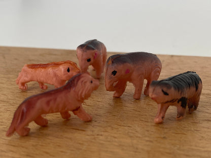 Vintage Tiny Pink Celluloid Zoo Animals