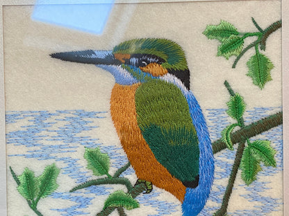 Vintage Framed Embroidered Bird Wall Art Home Decor