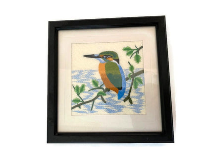 Vintage Framed Embroidered Bird Wall Art Home Decor